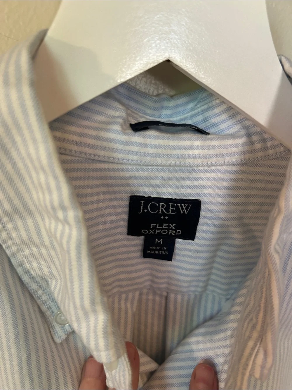 J. Crew Men's Light Blue and White Pinstripe Button-Down Shirt